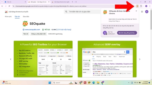 Cài đặt xong SEOquake vào Chrome