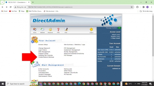 Chọn Create/Restore Backups