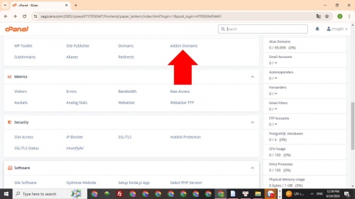 Chọn mục mục Addon Domains trên cPanel