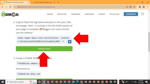 Copy Meta DMCA nhúng vào trang web 