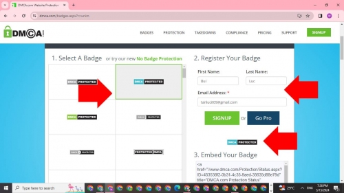Điền thông tin đăng ký DMCA