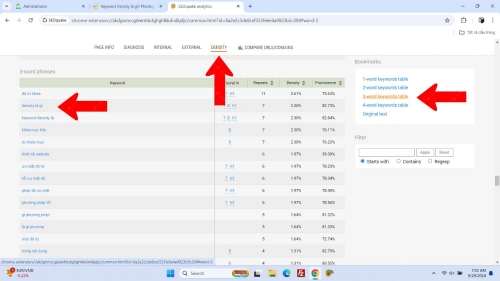 Dùng SEOquake kiểm tra Keyword Density