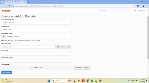 Khai báo thông tin Addon Domain trên Cpanel