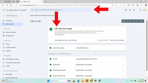 Kiểm tra bài viết index qua Search console