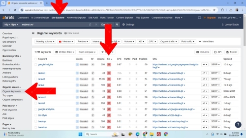 Kiểm tra Keyword Difficulty bằng chức năng Organic keywords của Ahrefs