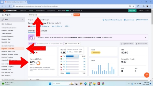 Kiểm tra Keyword Difficulty trên SemRush