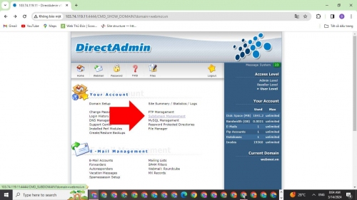 Nhấn vào Subdomain Management Nhấn vào Subdomain Management