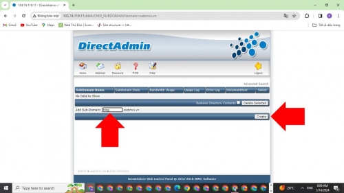 Nhập Subdomain và nhấn Tạo Nhập Subdomain và nhấn Tạo