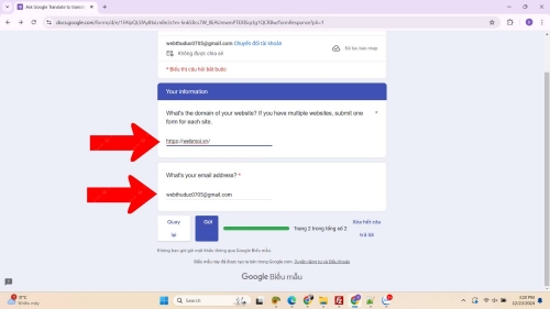 Nhập thông tin muốn Tích hợp Google Translate vào Website
