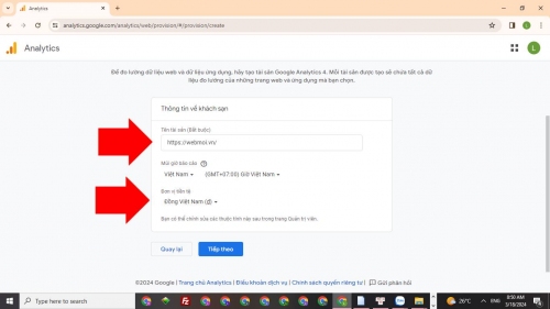 Nhập thông tin tài sản Google Analytics Nhập thông tin tài sản Google Analytics