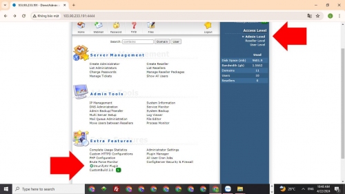 Quét virus bằng tài khoản Admin trên DirectAdmin