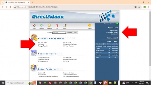 Sử dụng Reseller Hosting trên DirectAdmin