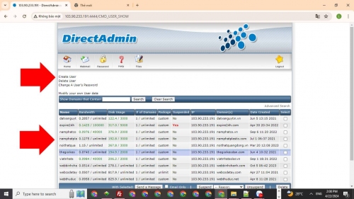 Tạo, Xóa, Chỉnh người dùng trên DirectAdmin