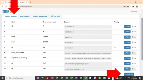 Thêm DNS record