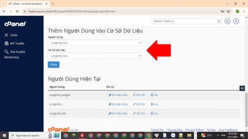 Thêm Người Dùng Vào Cơ Sở Dữ Liệu trên cPanel