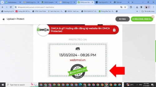 Thông báo thêm URL và DMCA thành công