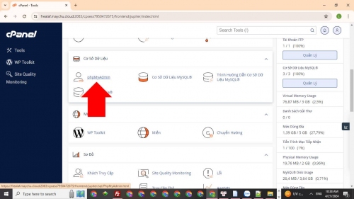 Vào phpMyadmin trên cPanel