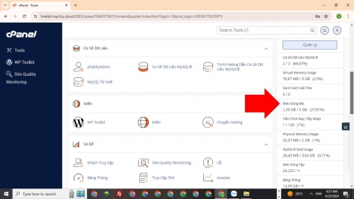 Xem thông số của Disk Space trên cPanel Xem thông số của Disk Space trên cPanel