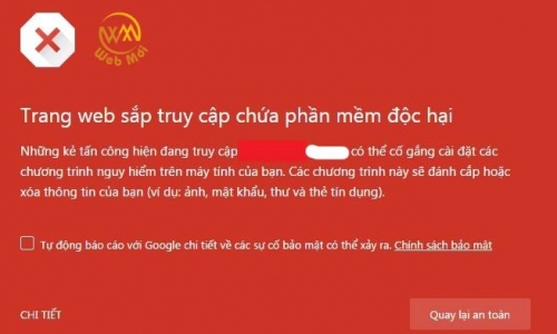 Thông báo website bị dính mã độc ngay trên trình duyệt