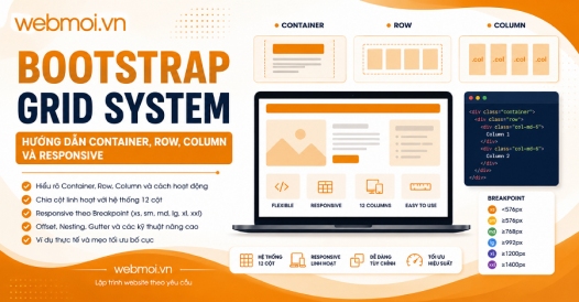 Bootstrap Grid System: Hướng dẫn Container, Row, Column và Responsive
