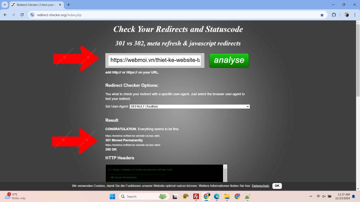 Cách kiểm tra URL đã chuyển hướng 301 hay 302