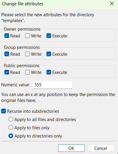 Phân quyền 555 cho các thư mục